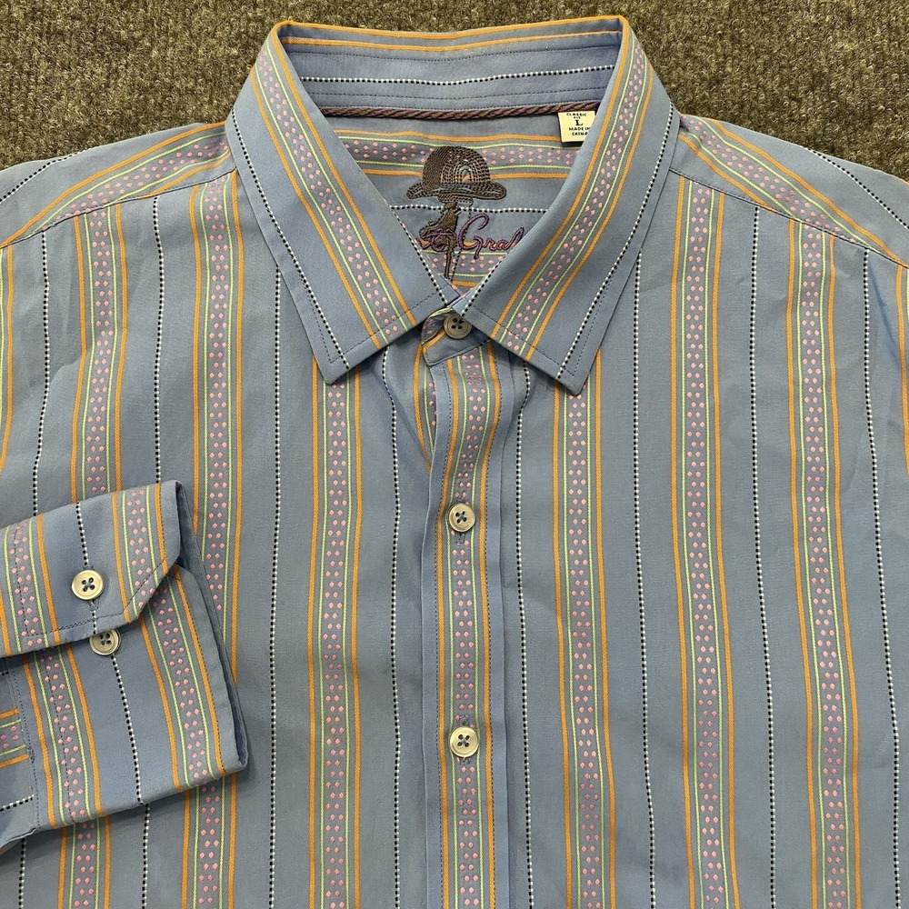 Robert Graham Classic Fit Long Sleeve Vertical Striped Button Shirt Mens Large